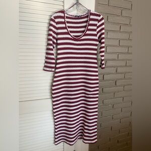 Zara Maroon and White Long Sleeve Dress